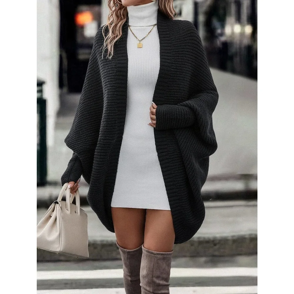 Minimalist cozy knit Batwing Sleeve Duster Cardigan sweater tan - Picture 7 of 8
